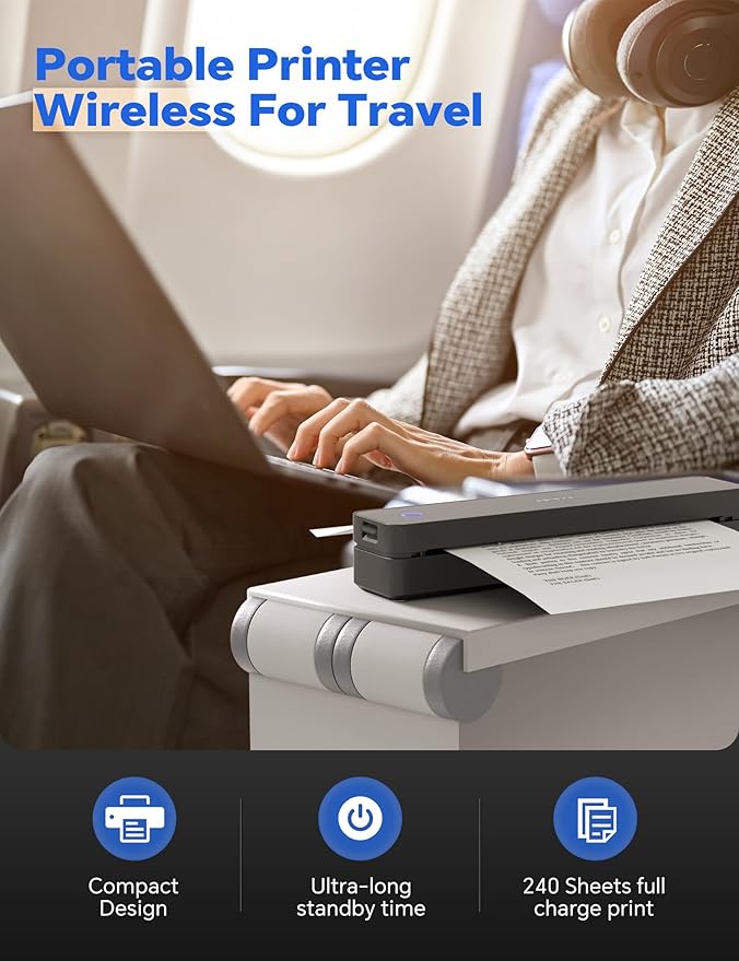 iDPRT MT610Pro Portable Thermal Printer, 300DPI HD Mobile-Travel-Printers, Inkless-Wireless-Small-Printer for Home Use, Office, Vehicles, Bluetooth Printers Supports 8.5" x 11" US Letter&A4&A5, Black