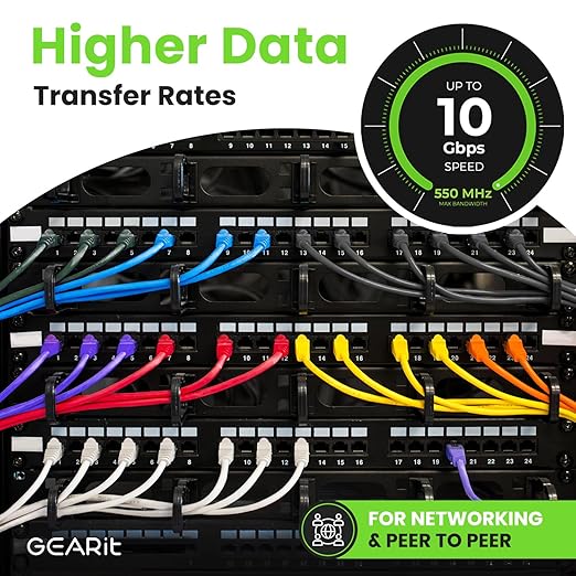 GEARit Cat 6 Ethernet Patch Cable 20 ft Black (10 Pack) Cat6 Patch Cables 20ft Black/Ethernet Patch Cable, 10Gbps 550MHz 24AWG Pure Copper, Snagless, Gold Plated RJ45 for Router, Server, Router, PC