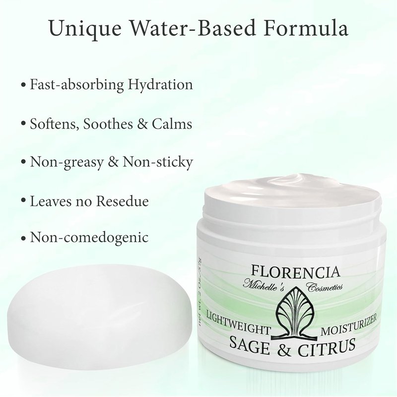 Florencia Lightweight Moisturizer - Fast-Absorbing Sage & Citrus Face Cream for Sensitive, Oily Skin | Hydrating & Nutrient-Rich