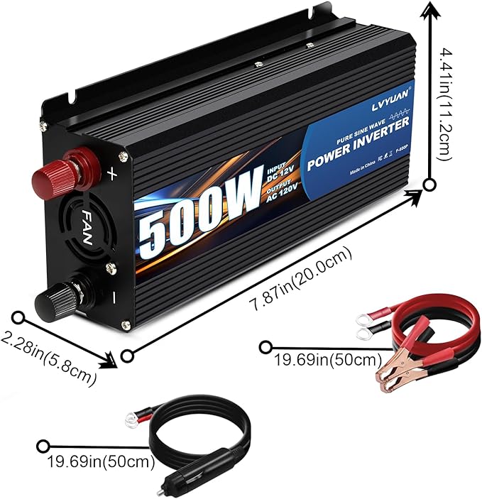LVYUAN 1000 Watt Pure Sine Wave Power Inverter 12V to 110V/120V DC to AC Converter with Dual Sockets, Dual USB Ports, LED Display for Home Outdoor RV Car Power Inverter Power Adapter (Dark Blue)