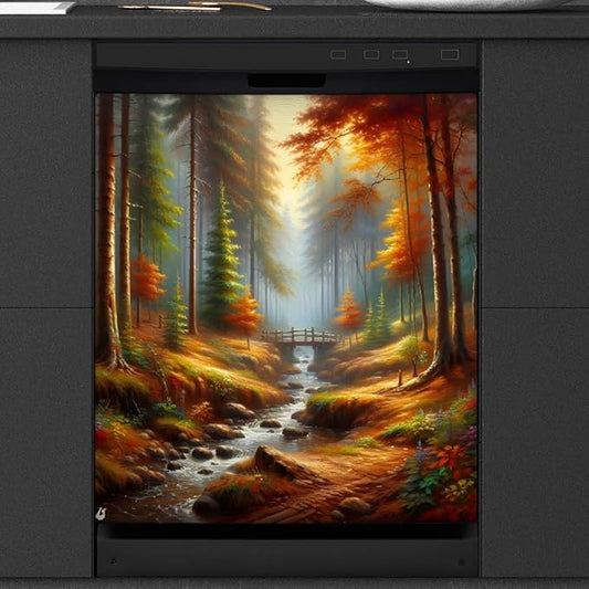 Autumn Forest Lake Dishwasher Magnet Cover for The Front Magnetic Dishwasher Door Covers Dish Washer Sticker Wrap Home Decorative Appliances Panel Decal Kitchen Decor 23" x 26" (Magnetic)