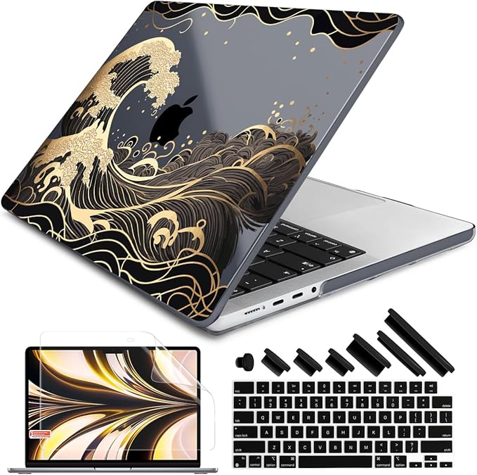 DONGKE Compatible with MacBook Pro 16 Inch Case (2026-2021 Release, M5 M4 M3 M2 M1 Pro/Max Chip), Plastic Hard Shell Cover with Keyboard Cover & Screen Protector for MacBook Pro 16", Golden Wave