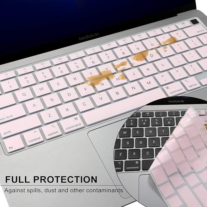 Allinside Soft Silicone Keyboard Cover for MacBook Air 13.3 inch (A2337 M1 A2179, 2021 2020) with Touch ID, Quiet Typing Keyboard Protector Skin, US Version, Light Pink
