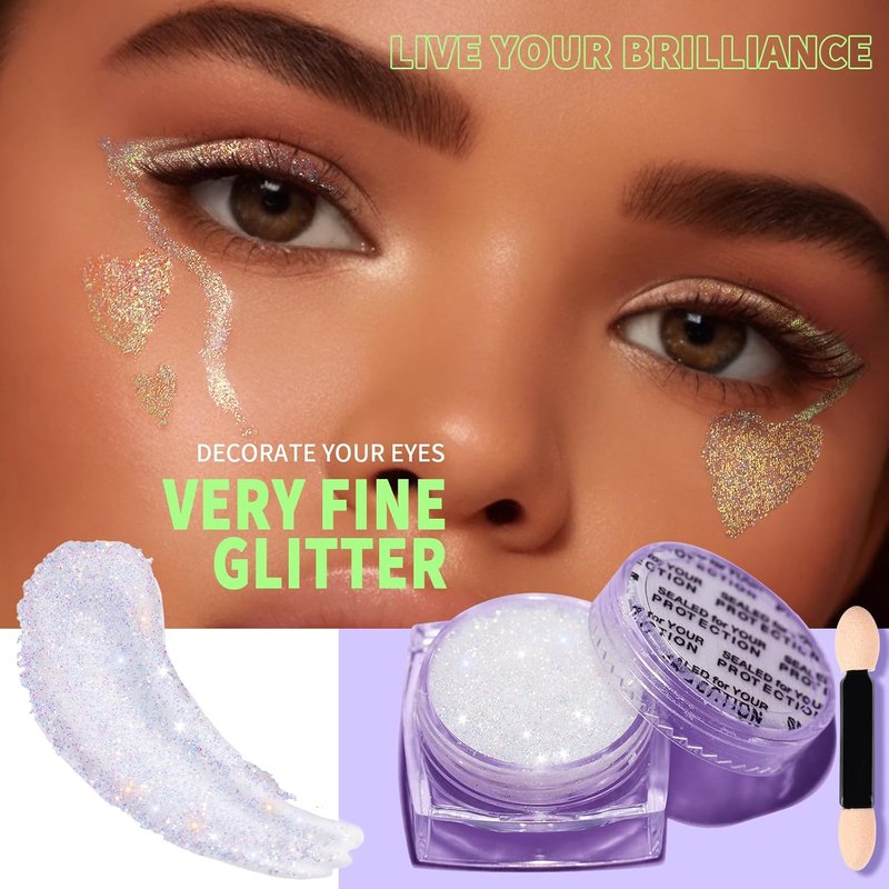 Face Glitter Gel for Women - Clear White Body Glitter with 6 Shapes | Chunky Rave Makeup Sequins
