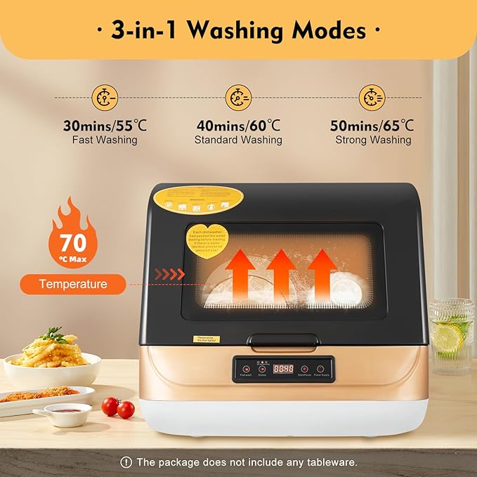 Countertop Dishwasher, 3 Washing Programs Portable Dishwasher With 5-Liter Built-In Water Tank For Glass Door,Deep Air Drying Cleaning,High Temperature & Air Drying For Apartments And Motorhome