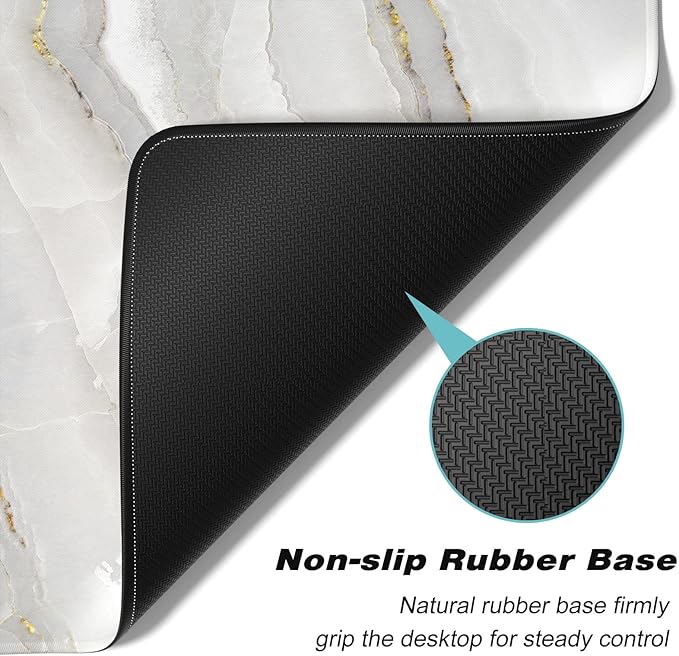 Atufsuat Extended Gaming Mouse Pad, XXL Large Desk Pad 30 x 14 Inch, Big Computer Keyboard Mousepad, Waterproof Mouse Mat with Stitched Edges and Non-Slip Base for Women Office Gaming, White Marble