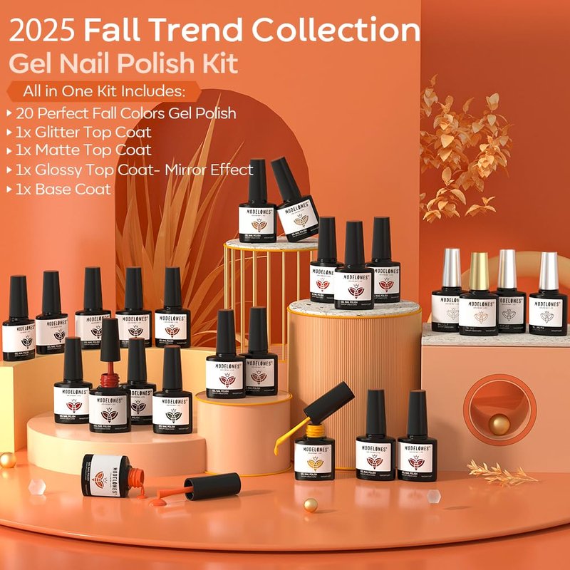 modelones Gel Nail Polish Set, 12 Colors Nude Brown Gel Polish Yellow Pumpkin Orange Sage Green Blue Wine Dark Red Nail Gel Polish Set Soak OFF LED Nail Art Gel Nail Gift Salon DIY