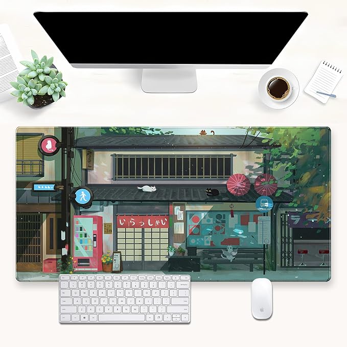 Japanese Anime Desk Mat, Cute Cat XXL Large Gaming Mouse Pad