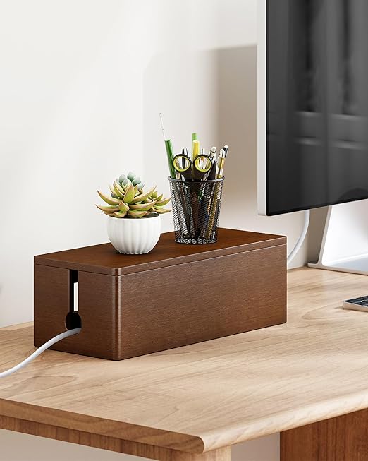 YECAYE Solid Wood Cable Management Box, Walnut Color Cable Organizer Box with Magnetic Closure, for Power Strip & Wire Storage, Cord Organizer, Hide Cords, Home Office Decor,14.2 x 6.1 x 4.1 Inch
