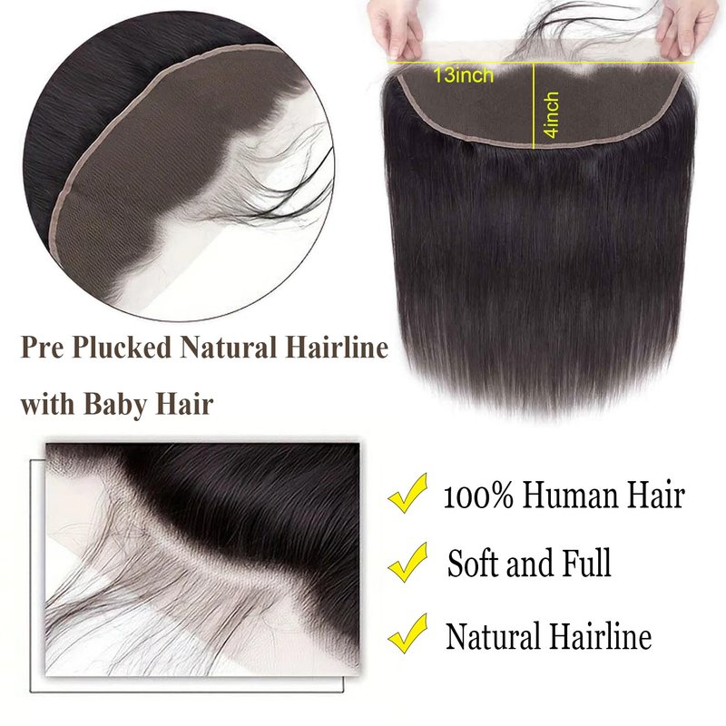 Ear To Ear Lace Frontal Closure Straight Frontal Lace Human Hair 18inch Brazilian Virgin Hair 13X4 Lace Frontal Closures Pre Plucked With Baby Hair for Black Women
