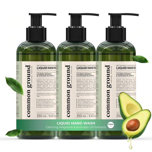COMMON GROUND Natural Hand Wash Soap - Paraben & Cruelty Free - Daily - Vegan, Plant-Based, Avocado Oil - For All, Men, Women, Eczema, Sensitive Skin 8.4 Fl Oz (3 Pack)