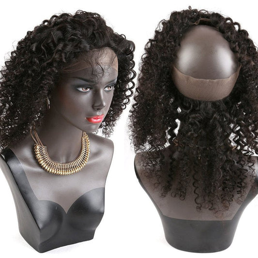 Upscale Human Hair Celebrity Deep Curly 360 Lace Frontal Closure, Pre Plucked Natural Hairline with Baby Hair (10” Natural Black) by Bella Hair