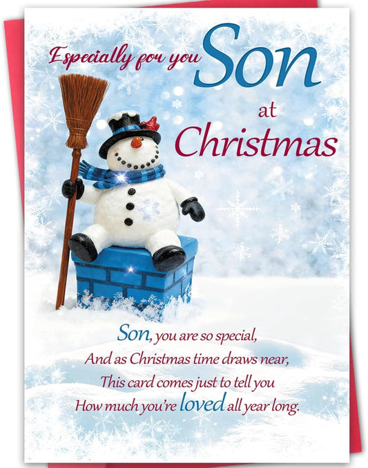 Regine Switzerland Christmas Card for Son - Merry Christmas Gift with Premium Envelope | 8x5.3 Inches, Double-Sided