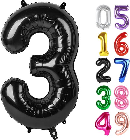 Black Number 3 Balloon - 40 Inch 3rd Birthday Celebration Decor for Kids & Adults | Perfect for Parties