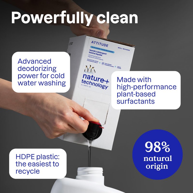 ATTITUDE Liquid Laundry Detergent, EWG Verified, HE Compatible, Plant-Based & Vegan, Natural Laundry Soap, Citrus Zest Scent, 60.8 Fl Oz