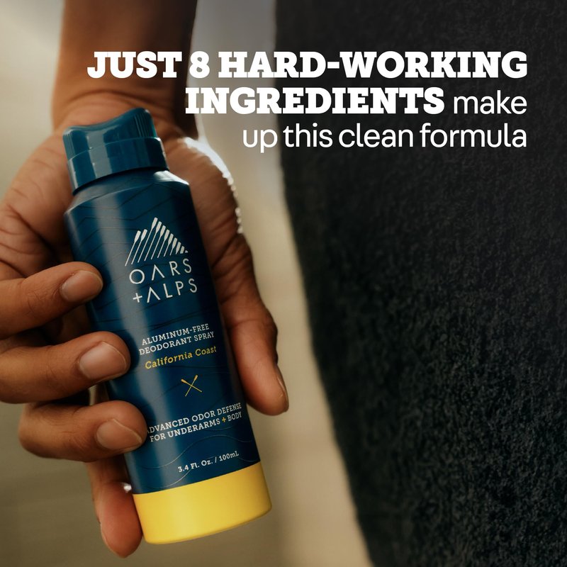 Oars + Alps Full Body Deodorant Spray for Men & Women, Aluminum Free Deodorant Spray, Dermatologist Tested, Extra Strength, Travel Size, Long Lasting, Odor Protection, California Coast, 3pk