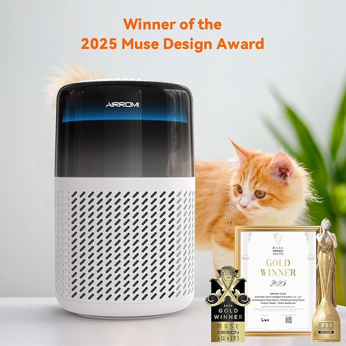 AIRROMI HEPA Air Purifier for Bedroom&Home,Pet Air Purifier for Home Pets,Removes Pet Odor,Cat Litter Smell,Dust,Smoke&Allergies,Quiet Room Air Purifier with Scents,360°Air Cleaner,A2005 White