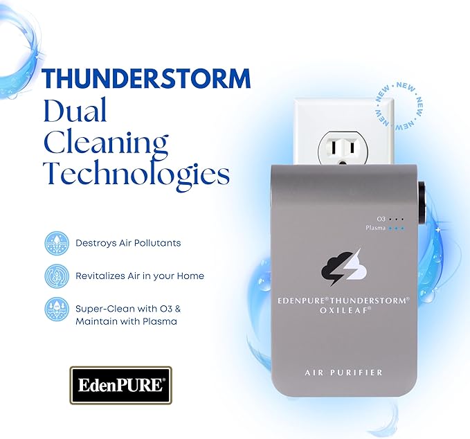 EdenPURE Thunderstorm III Air Purifier - Wall Plug In Air Ionizer Generator, Ozone Odor Eliminator for Home, Pets, Car and Removes Mold - USB Powered, Filter Free Portable Cleaner for Indoor & Travel