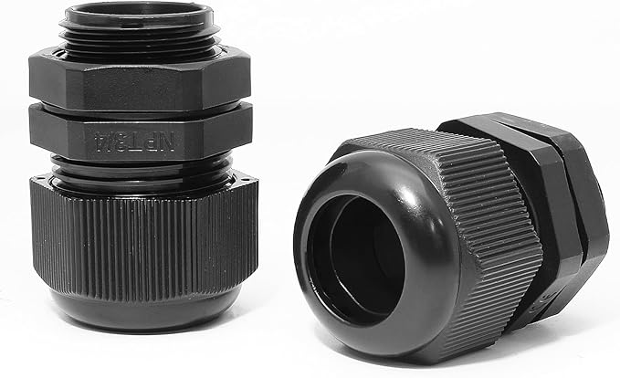 Bonsicoky 10 Pcs 3/4" NPT Nylon Cable Glands, IP68 Waterproof Adjustable Cord Grip Cable Connector Strain Relief Wire Protectors for 13-18mm Cable Diameter, Black
