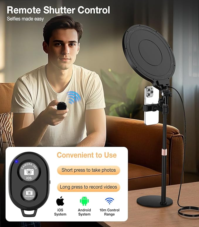 Moko LED Ring Light for Desk, 10" Full-Screen Desk Ring Light with Stand, Dimmable Zoom Lighting for Computer, Desk Light for Video Recording, Video Calls, Live Streaming, TikTok, Makeup