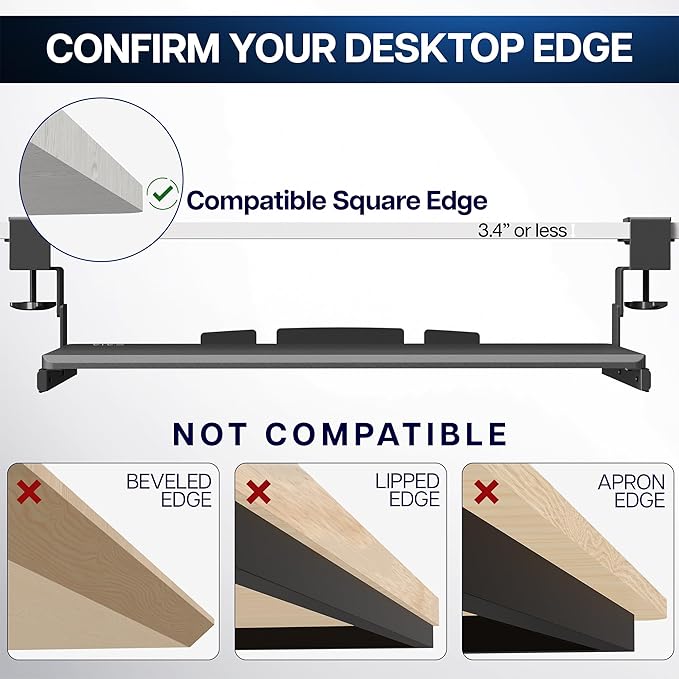 VIVO Large Height Adjustable Under Desk Keyboard Tray, C-clamp Mount System, 27 (33 Including Clamps) x 11 inch Slide-Out Platform for Typing, Light Wood, MOUNT-KB05HA