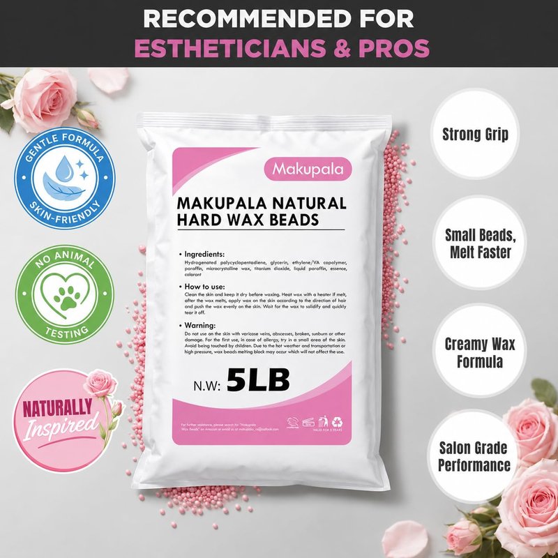 32 oz Hard Wax Beads, 2lb Waxing Beads for Full-Body Hair Removal, Brazilian & Bikini, Legs Underarms Face at Home & Professional Salon Refill Bulk Rosin-Free Natural Wax Bean for Sensitive Skin