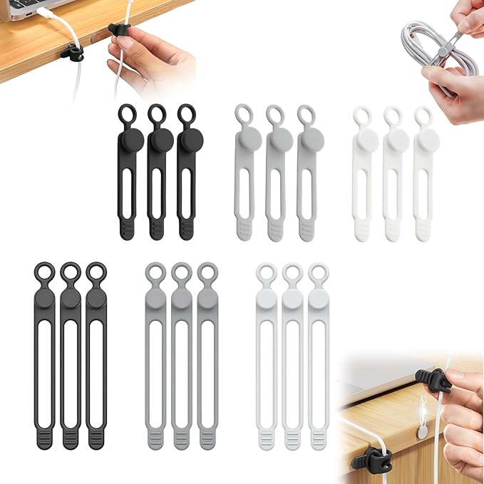 Muxou Silicone Cable Ties, Magnetic Data Cable Organizers Reusable Cable Ties Wire Organizer Adjustable Fastening Cable Straps Magnetic Silicone Cable Straps Cord Organizer for Bundling Earphone