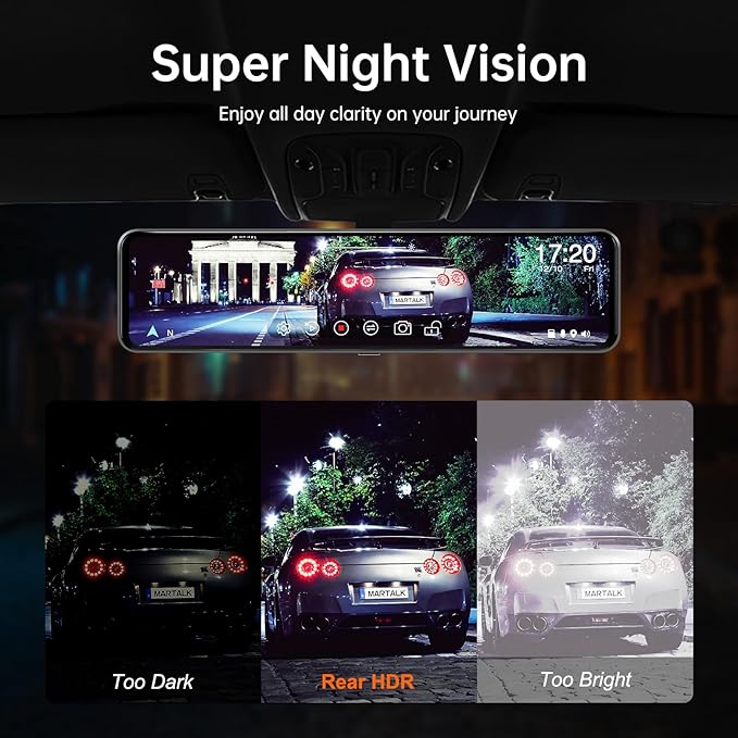 G850+ 12" 4K UHD Mirror Dash Cam Front and Rear with Zoom Backup Camera, 2160P Dual Rear View Mirror Camera for Cars & Trucks, 64GB Card Included, GPS, WDR, Night Vision, Parking Assist & G-Sensor