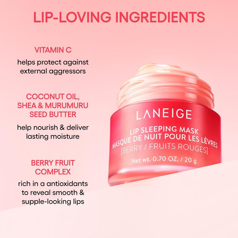 LANEIGE Lip Sleeping Mask: Hydrating & Nourishing Korean Overnight Lip Treatment Mask with Shea Butter, Vitamin C & Murumuru, Antioxidants For Flaky, Dry Lips | Korean Skin Care, Sweet Candy