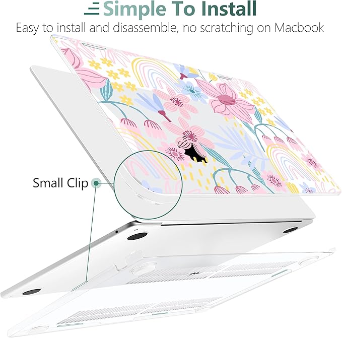 TWOLSKOO for MacBook Air 13 inch Case M5 2026 M4 2025 M3 M2 2024-2022 A3449 A3240 A3113 A2681, Plastic Hard Shell & Keyboard Cover & Type C for MacBook Air 13.6 inch Case, Floral Spring