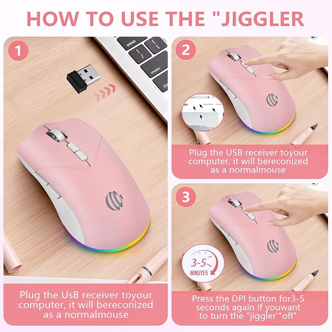 Wireless Bluetooth Mouse, Rechargeable Mouse, LED Silent Dual Mode(Bluetooth 5.2 and 2.4G) Wireless Mouse for Laptop, PC, Mac，ipad，Wide Compatibility– RGB, Ergonomic, Portable,3-Level 1600 DPI.