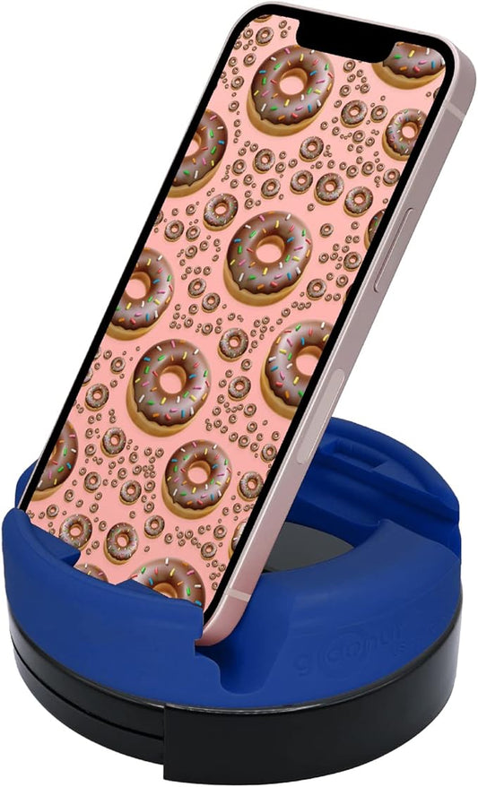 GoDonut 360 Swivel – Smartphone and Tablet Stand and Desk Organizer with 360 Degrees Device Rotation - Compact and Portable for Travel, Office and Home - Made in USA (Blue)