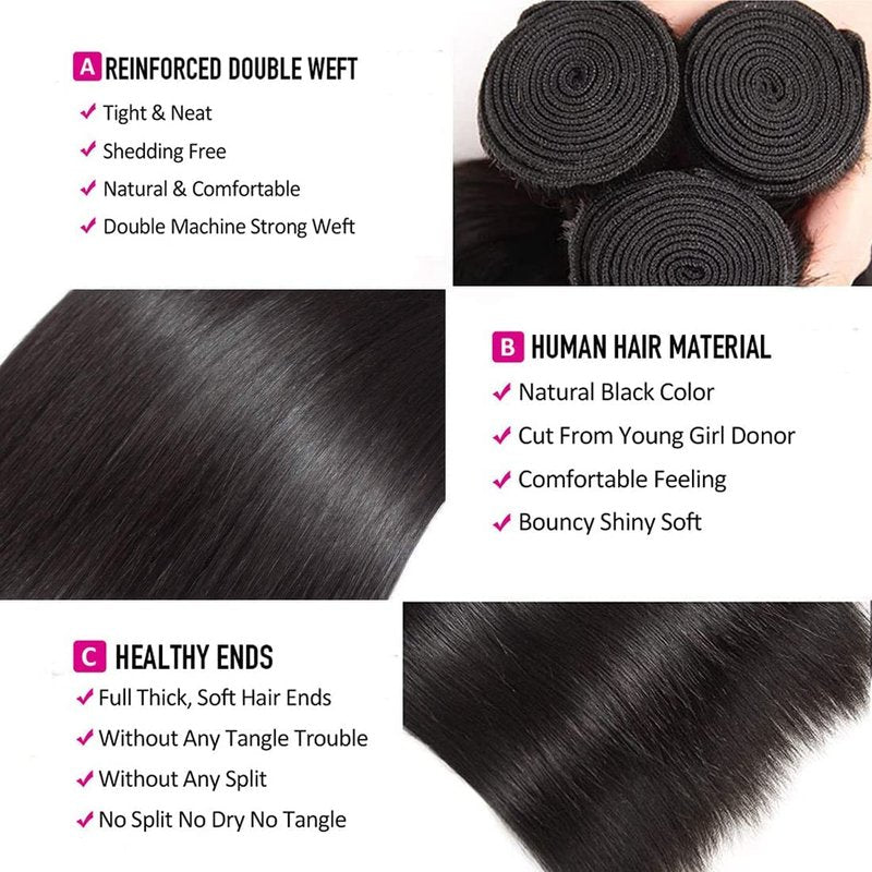 10A Straight Human Hair 1 Bundles 24 Inch 100% Unprocessed Brazilian Virgin Straight Weave Single Bundles Human Hair