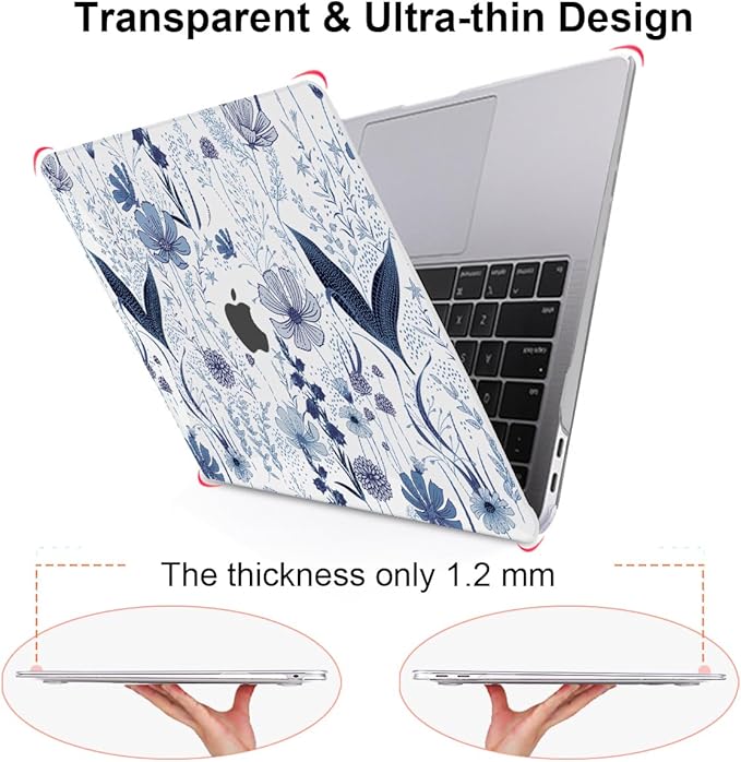 LCMOCICO Compatible with 2018 2019 2020 2021 MacBook Air 13 inch Case M1 A2337 A2179 A1932, Clear Printed Pattern Hard Shell Case & Keyboard Cover for Mac Air 13 M1 Touch ID, Navy Blue Wild Flowers