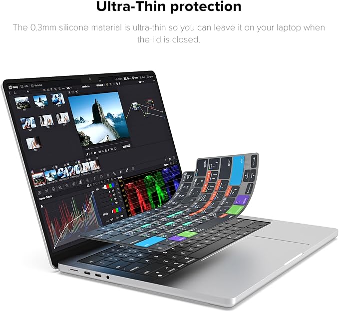 JCPal Davinci Resolve Shortcut Guide Keyboard Cover for Apple MacBook Pro 14 inch / 16 inch (M1–M5), MacBook Air 13 inch / 15 inch (M2–M5) and MacBook Neo (US–Layout)