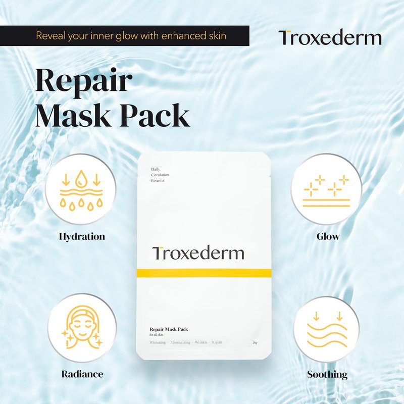 TROXEDERM Repair Facial Mask Set – Korean Moisturizing Sheet Mask with Niacinamide, Troxerutin & Adenosine, Hydrating Face Mask for Barrier Care, Radiant Skin & Daily K-Beauty Self Care, Pack of 5