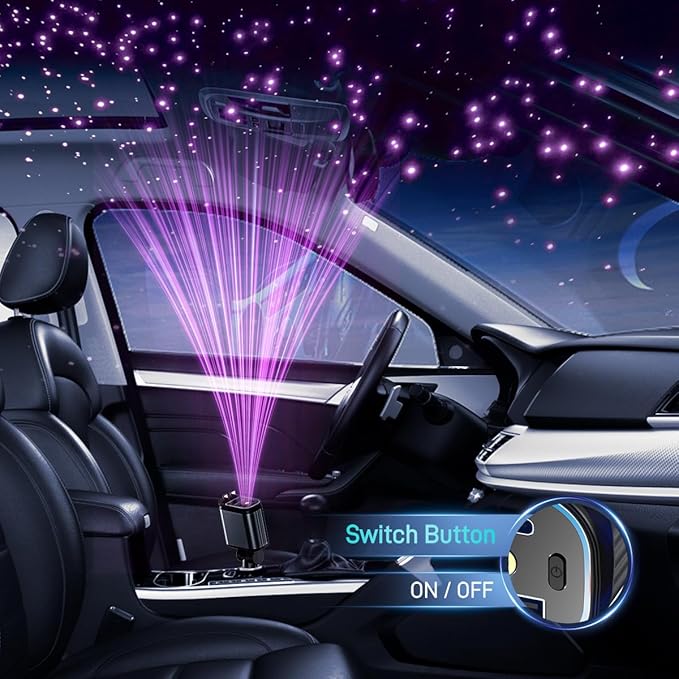 4 in 1 Retractable Car Charger with Starry Light,69W USB-C Fast Car Charger, for iPhone 17/16/15/14/13/12/11, Android,Pixel,Cigarette Lighter Charger (Lightning+USB-C & PurpleLight)
