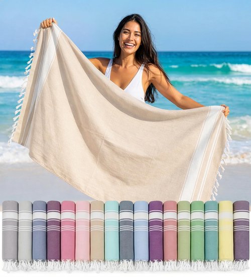 LANE LINEN Beach Towels for Women, Large Beach Towels Oversized, Pre-Washed, No-Shrink Sand Free, Quick Dry, Lightweight Travel Towel,Soft Beach Bath Towel, 39"x71" - Beige