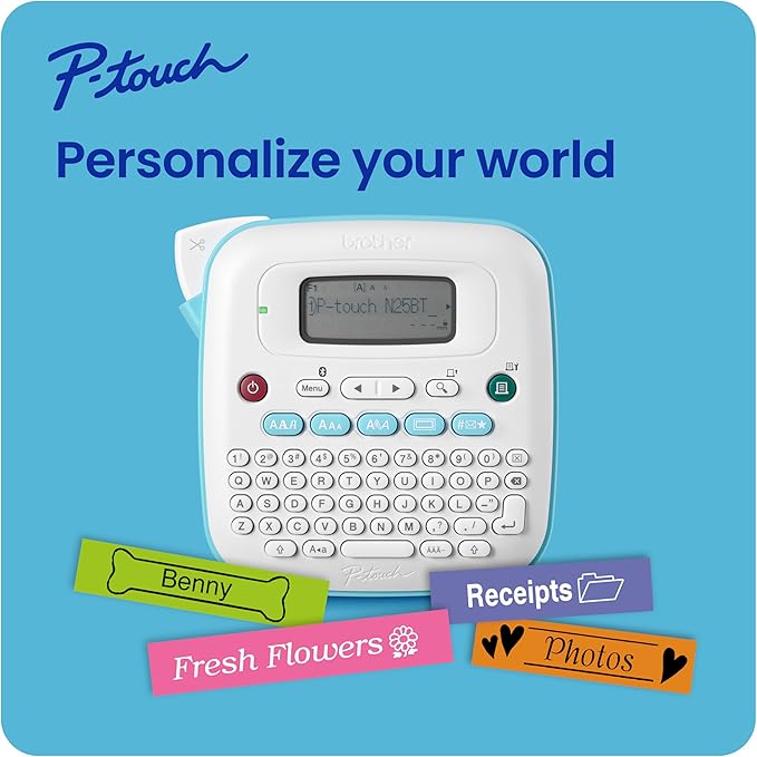 Brother P-Touch -N25BTV3 Personal Connected Label Maker, Bluetooth (Bundle), Design&Print2 app, Portable, Handheld, 3 Sample Label Tapes Included, Prints with Btag½â€ (12mm) Wide Tapes