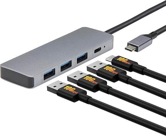 Amazon Basics USB 3.2/3.1 Gen 2 Multiport USB C Hub Dock, 10Gbps, USB-C to 1xUSB-C/3xUSB-A, Works with Windows/Mac, Silver, Black