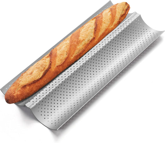 Yupjlia Baguette Bread Pan - Premium Nonstick Perforated Baking Tray for 2 Loaves | Perfect for Sourdough & Italian Bread