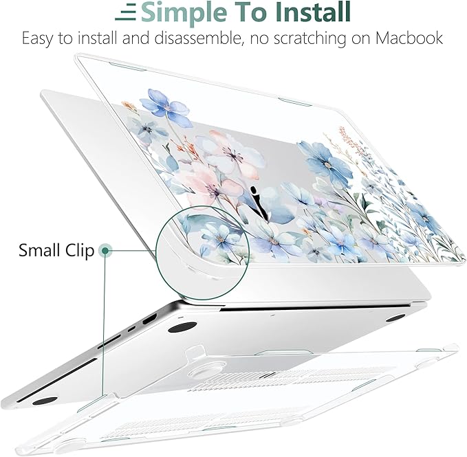DONGKE Compatible with MacBook Pro 16 Inch Case (2026-2021 Release, M5 M4 M3 M2 M1 Pro/Max Chip), Plastic Hard Shell Cover with Keyboard Cover & Screen Protector for MacBook Pro 16", Blue Flowers