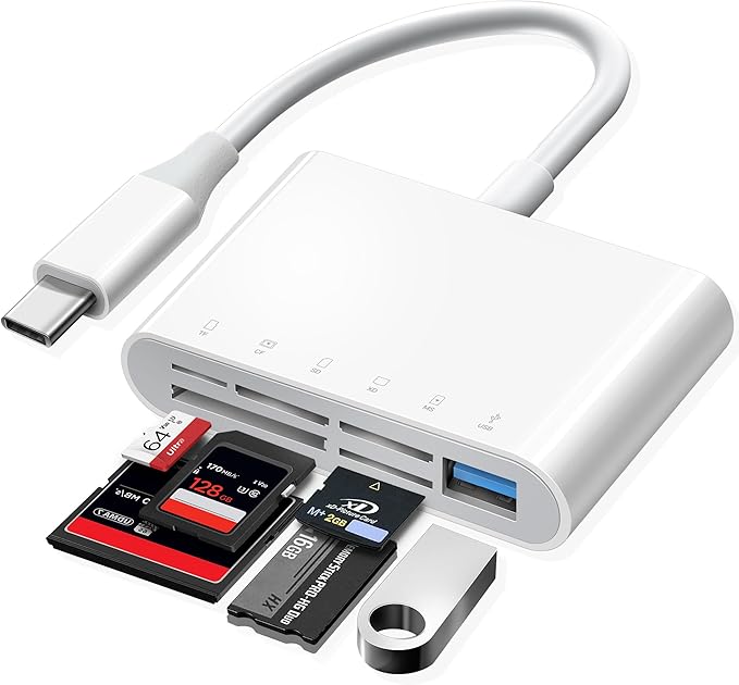 Oyuiasle USB C SD Card Reader USB-C to SD MicroSD XD Picture MS Memory Stick Compact Flash Cards, Type C 6 Slots Trail Cameras Viewer Adapter for iPhone 15 16 iPad Mac Laptop MacBook More USBC Devices