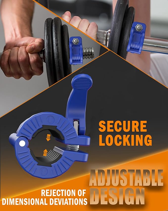 MAXRICH Barbell Clamp & Quick Release Barbell Clips - Adjustable Weight Clips for 0.9-1.18 inch Bars (Blue)
