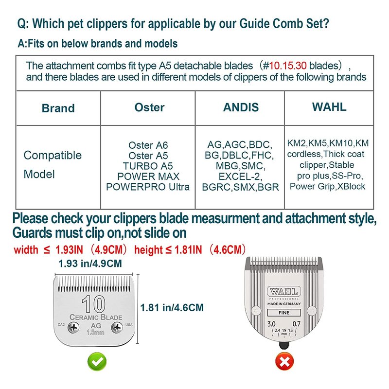 COSYONALL Animal Stainless Steel 9 Color Dog Guide Comb Set,Cutting Length 1/8" to 1 1/4" for 10#/15#/30# A5 Detachable Blade,Compatible with Andis, Oster A5, Wahl KM Series Clipper Guards