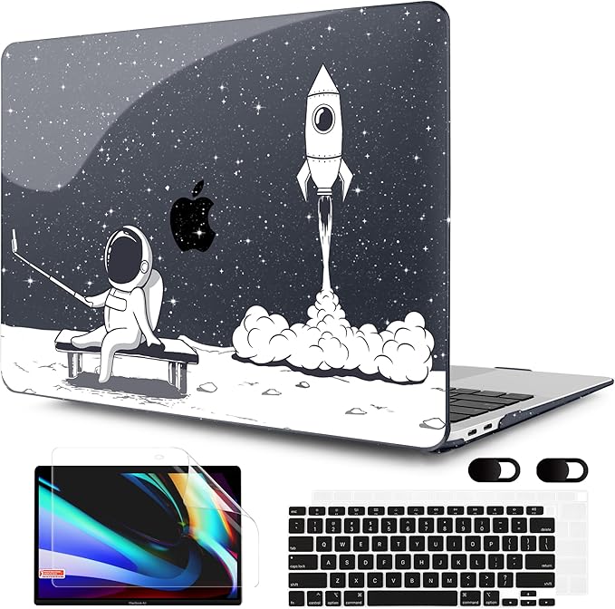 MEEgoodo for MacBook Air 13 inch Case 2021 2020 2019 2018 A2337 M1 A2179 A1932 with Touch ID, Plastic Hard Shell & Keyboard Cover Compatible with MacBook Air 13.3,Astronaut Rocket