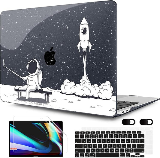 MEEgoodo for MacBook Air 13 inch Case 2021 2020 2019 2018 A2337 M1 A2179 A1932 with Touch ID, Plastic Hard Shell & Keyboard Cover Compatible with MacBook Air 13.3,Astronaut Rocket