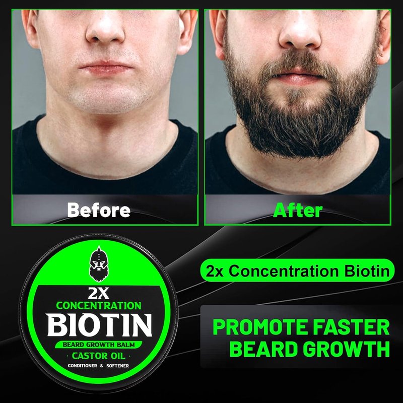 Beard Balm for Growth & Styling - Biotin, Castor Oil, Argan & Jojoba Oils | 2 Oz - Vanilla, Cedar, Orange