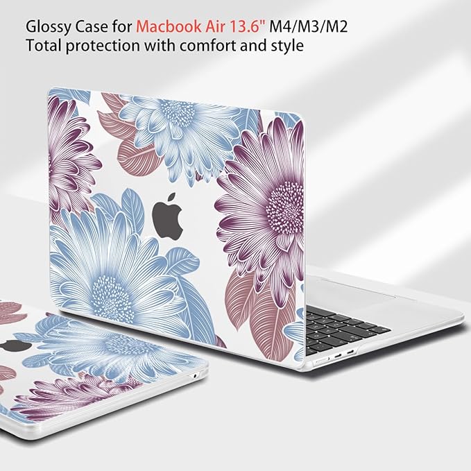 Teryeefi for MacBook Air M5 M4 M3 M2 13.6 inch Case 2026 2025 2024-2022,Fit Model A3449 A3240 A3113 A2681, Laptop Hard Shell Cases with Keyboard Cover & Screen Protector for MacBook Air 13, W-Flowers