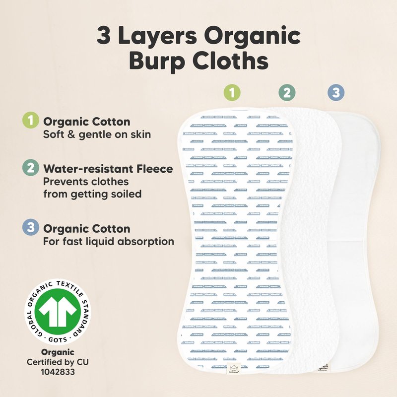 Organic Burp Cloths Baby Boy & Girl - 5-Pack Super Absorbent Cotton Burping Cloths for Babies, Soft & Plush Newborn Spit Up Rags, Infant Towels for Milk Spit Up, Unisex, Large 21" x 10" (Vessels)